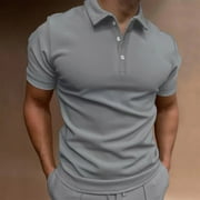 Summer Savings Clearance! Titcea Mens T-Shirts Solid Color Printed Lapel Buttons Short Sleeve Shirts Beach Vacation Summer Outdoor Sports Workout Tees