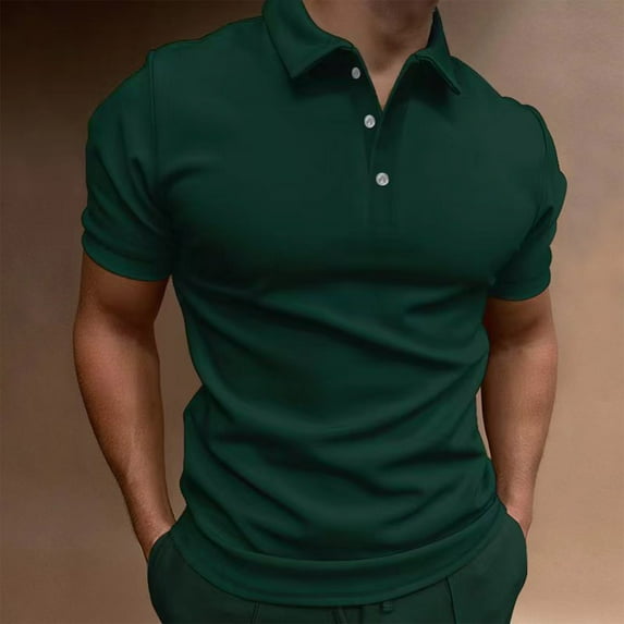 Titcea Mens T-Shirts Solid Color Printed Lapel Buttons Short Sleeve Shirts Beach Vacation Summer Outdoor Sports Workout Tees