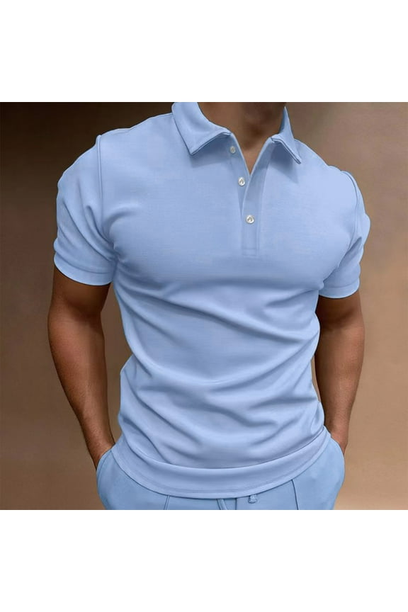 Mens T-Shirts Solid Color Printed Lapel Buttons Short Sleeve Shirts Beach Vacation Summer Outdoor Sports Workout Tees