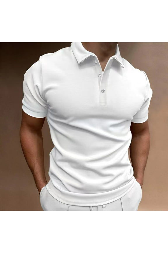 Mens T-Shirts Solid Color Printed Lapel Buttons Short Sleeve Shirts Beach Vacation Summer Outdoor Sports Workout Tees