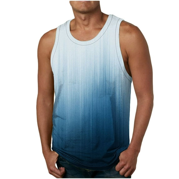 Summer Savings Clearance! Titcea Mens Tank Tops Gradient Pattern Printed Crew Neck Sleeveless T-Shirts Hawaii Beach Vacation Summer Outdoor Running Workout Tees
