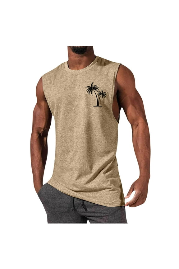 Mens Tank Tops Summer Casual Beach Tank Top Palm Tree Print Undershirt