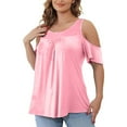thumbnail image 1 of Titcea Plus Size Tops for Women Round Neck Solid Color off The Shoulder Short Sleeve Sexy Shirts Summer Casual Tees, 1 of 6