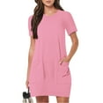 thumbnail image 1 of Summer Savings Clearance! Titcea Summer Dresses for Women 2024 Solid Color Round Neck Short Sleeve Casual Midi Dresses Beach Holiday Sundresses with Pockets, 1 of 7