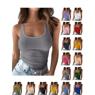 Summer Savings Clearance! Titcea Tank Top for Women Solid Color Round Neck Sleeveless Causal Sexy Shirts Hawaiian Beach Holiday Sports Workout Running Tees