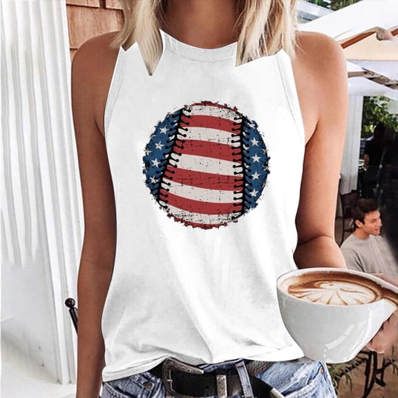 Titcea Tank Top for Women Round Neck Sleeveless Baseball Fashion Printed Shirt Loose Comfortable Tees Gift for Mom