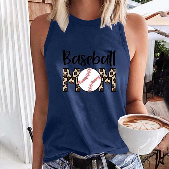 Titcea Tank Top for Women Round Neck Sleeveless Baseball Letter Printed Shirt Loose Comfortable Tees Gift for Mom