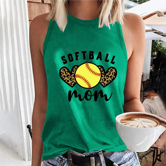 Titcea Tank Top for Women Round Neck Sleeveless Baseball Printed Shirt Loose Comfortable Tees Gift for Mom