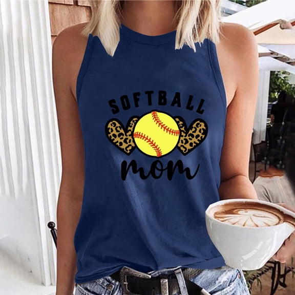 Titcea Tank Top for Women Round Neck Sleeveless Baseball Printed Shirt Loose Comfortable Tees Gift for Mom