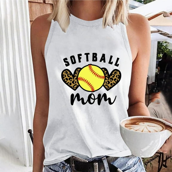 Titcea Tank Top for Women Round Neck Sleeveless Baseball Printed Shirt Loose Comfortable Tees Gift for Mom