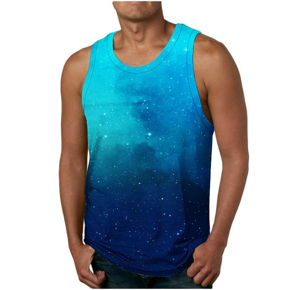 Titcea Tank Tops Men Gradient Pattern Printed Round Neck Sleeveless T-Shirts Summer Outdoor Running Beach Vacation Causal Shirts