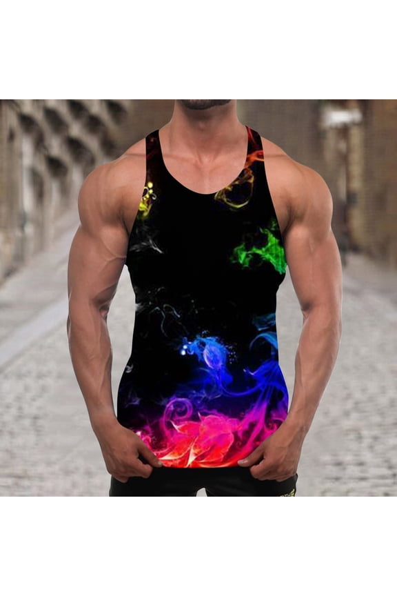 Tank Tops Men Graphic Printed Round Neck Sleeveless Shirt Summer Beach Vacation Outdoor Sports Gym Fashion T-Shirts