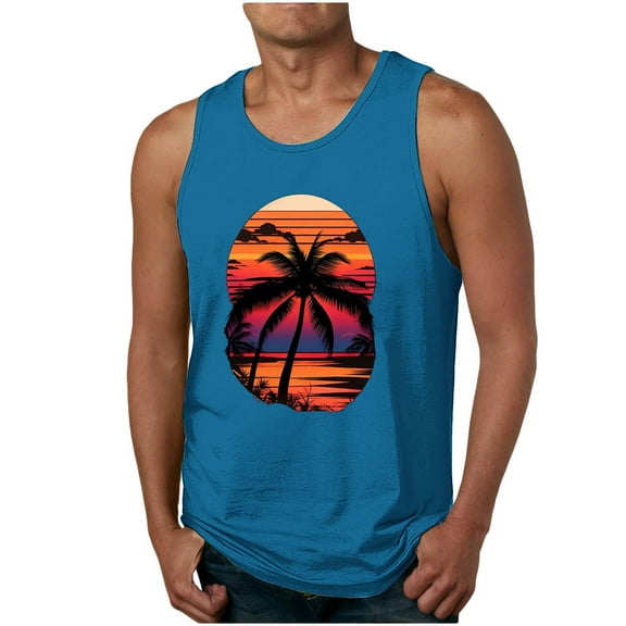 Titcea Tank Tops Men Graphic Printed Round Neck Sleeveless Shirt Summer Beach Vacation Outdoor Sports Gym Fashion T-Shirts
