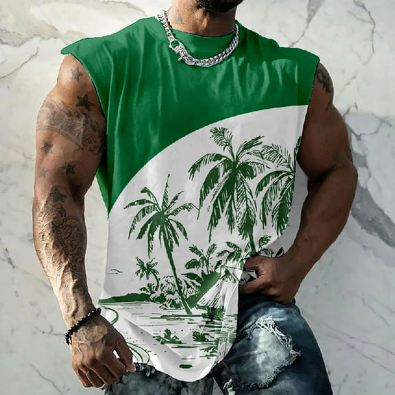 Summer Savings Clearance! Titcea Tank Tops Men Graphic Printed Round Neck Sleeveless Vest Summer Outdoor Running Loose Comfortable Casual T Shirts