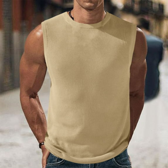 Titcea Tank Tops Men Solid Color Printed Crew Neck Sleeveless Tee Summer Outdoor Running Loose Comfort T-Shirts
