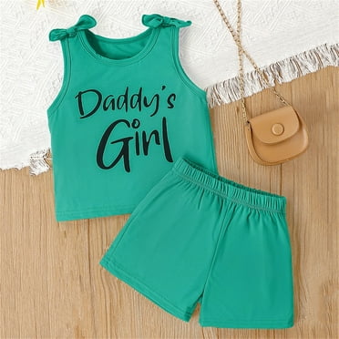 Summer Savings Clearance! Titcea Toddler Girl Summer Outfits Ruffled Cute Patterns Printed Round Neck Sleeveless Tank Tops and Elastic Waisted Shorts 2 Piece Set