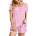 thumbnail image 1 of Titcea Women's Pajama Sets Pleated Front V Neck Floral Printed Short Sleeve Short Sets Loose Comfort Summer Casual Loungewear Sets, Gifts for Her, 1 of 4
