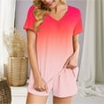 thumbnail image 1 of Titcea Women's Pajama Sets Pleated Front V Neck Gradient Printed Short Sleeve Short Sets Loose Comfort Summer Casual Loungewear Sets, Gifts for Her, 1 of 6