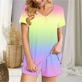 thumbnail image 1 of Titcea Women's Pajama Sets Pleated Front V Neck Gradient Printed Short Sleeve Short Sets Loose Comfort Summer Casual Loungewear Sets, Gifts for Her, 1 of 6