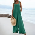 thumbnail image 1 of Summer Savings Clearance! Titcea Womens Romper Round Neck Sleeveless Solid Color Buttons Sling Wide Leg Jumpsuits Summer Beach Holiday Casual Rompers with Pockets, Gifts for Her, 1 of 8