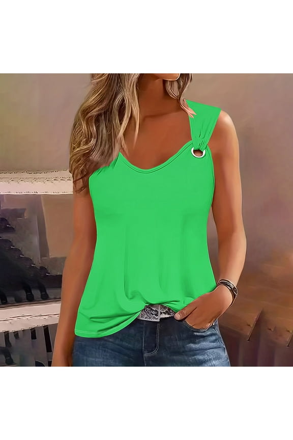 Womens Tops V Neck Sleeveless Solid Color Printed Casual Tank Top Beach Vacation Going Out Tops