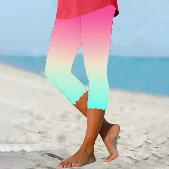 Titcea Yoga Pants Women High Waisted Slim Gradient Dyeing Printed Wavy Leggings Hawaiian Beach Holiday Summer Casual Joggers ,Gifts for Mom/Her
