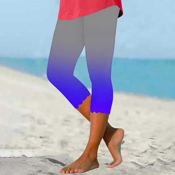 Summer Savings Clearance! Titcea Yoga Pants Women High Waisted Slim Gradient Dyeing Printed Wavy Leggings Hawaiian Beach Holiday Summer Casual Joggers ,Gifts for Mom/Her