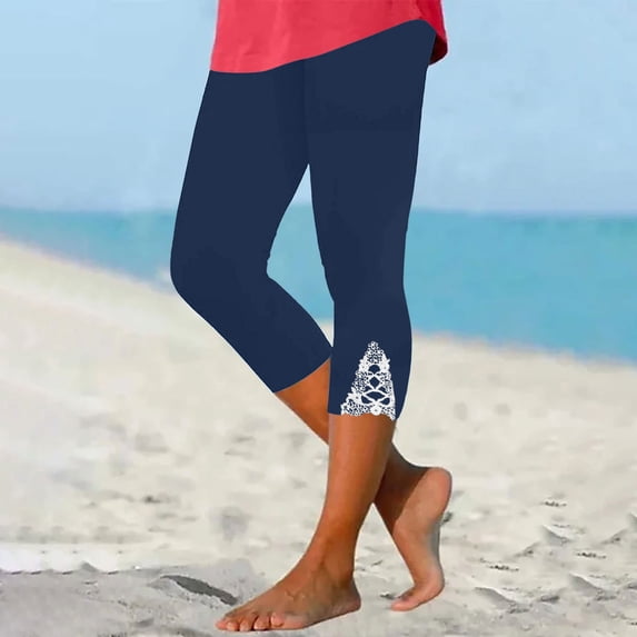 Summer Savings Clearance! Titcea Yoga Pants Women High Waisted Slim Solid Color Lace Leggings Hawaiian Beach Holiday Summer Casual Joggers ,Gifts for Mom/Her