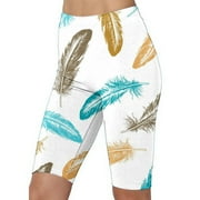 Summer Savings Clearance! Titcea Yoga Shorts for Women High Waisted Hip Lifting Feathered Printed Stretch Fitness Biker Shorts Running Cycling Workout Athletic Yoga Shorts, Gifts for Her