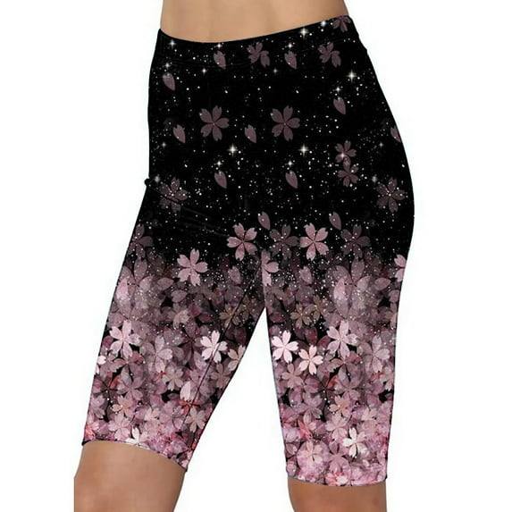 Summer Savings Clearance! Titcea Yoga Shorts for Women High Waisted Hip Lifting Floral Printed Stretch Fitness Biker Shorts Running Cycling Workout Athletic Yoga Shorts, Gifts for Her