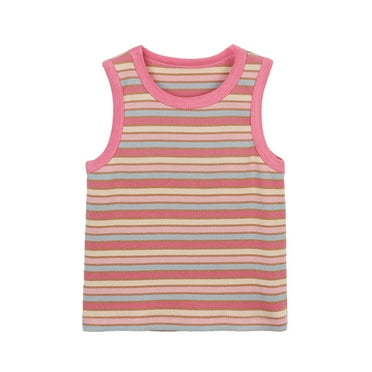 Summer Savings Clearance!Utoimkio Baby Toddler Girls Sleeveless Tank Tops Everyday Cotton Undershirts Casual Striped Print Crop Tops for Girls