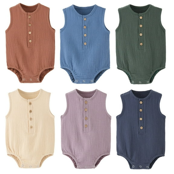 s !Utoimkio Newborn Baby Boy Girl Clothes Solid Color Romper Sleeveless Button Down Jumpsuit Toddler Infant Summer Outfits