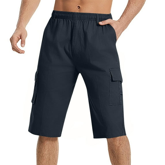 Summer Savings Clearance!Viikei Men's Ultra Light Shorts,Men's Summer Casual Fashion Solid Color Fashionable Pocket Elastic Waist Comfortable Shorts Work Pants Navy XXXL
