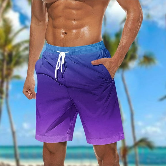 Viikei Mens Shorts Athletic,Men Casual Fashion Print Shorts with Pockets Elastic Waist Beach Pants Purple XXL