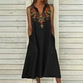thumbnail image 1 of Summer Savings Clearance!Viikei Womens Dresses Clearance,New Women's V-neck Button Button Sleeveless Printed Long Dress Black M, 1 of 4