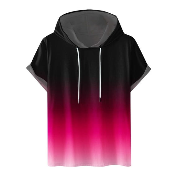 Summer Savings Clearance! Wdfiry Mens Short Sleeve Hooded Shirts Soft Fitted Gradient Color Lightweight T-Shirt Hoodie for Men
