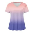 thumbnail image 1 of Women Nursing Scrub Tops Gradient Printed Working Uniform V Neck Short Sleeve Workwear Blouse T-shirt with Pockets, 1 of 3