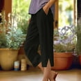 thumbnail image 1 of Summer Savings Clearance Women's Capris, Women's Summer And Linen Solid Color Pockets Elastic Waist Capris Shorts Pants(Black,XXL), 1 of 4