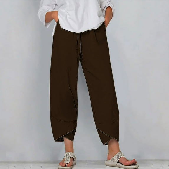 Summer Savings Clearance Women's Capris, Women's Summer Comfortable Loose Wide Leg Fashion Solid Color Capris(Coffee,L)