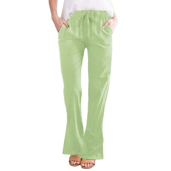 Clothing 2025 Women's Casual Pants Women's Fashionable Casual Cotton and Linen Pocket Waist Slim Bell Bottom Trousers Women Casual Pants