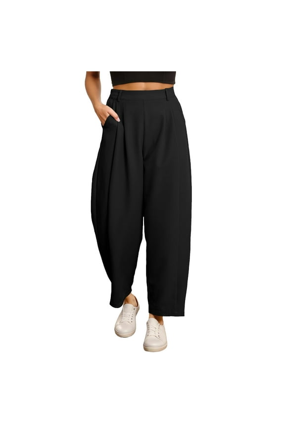 Clothing 2025 Women's Casual Pants Womens Wide Leg Barrel Pants Elastic High Waisted Side Pocket Palazzo Trousers Business Work Casual Pants Women Blendingpants