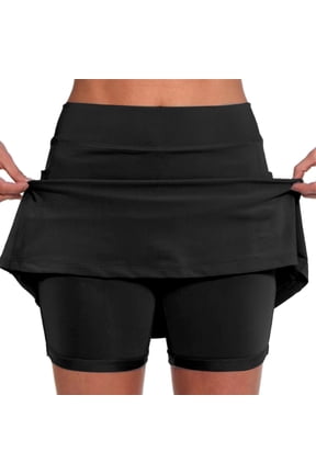 Women's High Waisted Tennis Skirts Tummy Control Pleated Golf Skorts Skirts for Women with Shorts Pockets Black Tennis Skirts for Women L