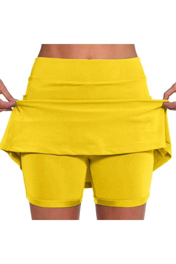 Clothing 2025 Women's High Waisted Tennis Skirts Tummy Control Pleated Golf Skorts Skirts for Women with Shorts Pockets Yellow Tennis Skirts for Women 2XL