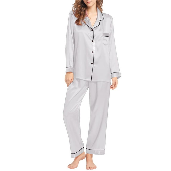 Clothing 2025 Women's Pajama Set, 2 Piece Lounge Outfits V Neck Y2K Sleep Set Fall Long Sleeve Long Pants With Pockets Pjs Set