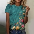 thumbnail image 1 of Women's Short Sleeve Shirts Flowers T Shirts Loose Print Tops for Women Y2k Plus Size Tops White, 1 of 5