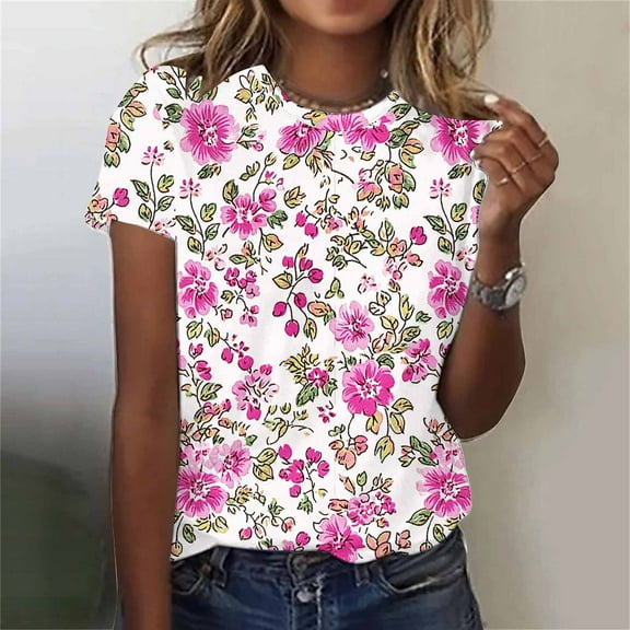 Women's Short Sleeve T Shirts Cotton Womens Tops Trendy Casual Printed T Shirts Oversized Tshirts