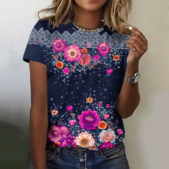 Summer Savings! Women's Short Sleeve Tops Womens T Shirts Casual Loose Fit Big T Shirts for Women Graphic Vintage Shirts for Women