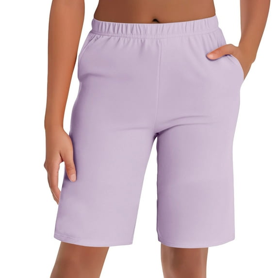 Clothing 2025 Women's Shorts Women's High Waisted Knee Length Shorts Loose Elastic Waist Comfy Casual Summer Shorts with Pockets Women Blendingpants