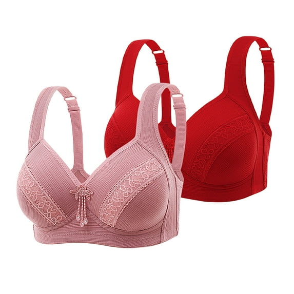 Womens 2 Pack Lace Bras, Womens Seamless Wireless Supportive Bra Push Up Comfort Soft No Underwire Full Coverage T-Shirt Bra with Wide Strap 36/S-44/2XL