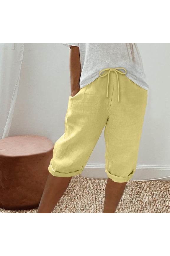 Womens Capris High Waisted Women Summer Shorts Casual Cotton Blend Straight Solid Shorts Comfortable Shorts for Women